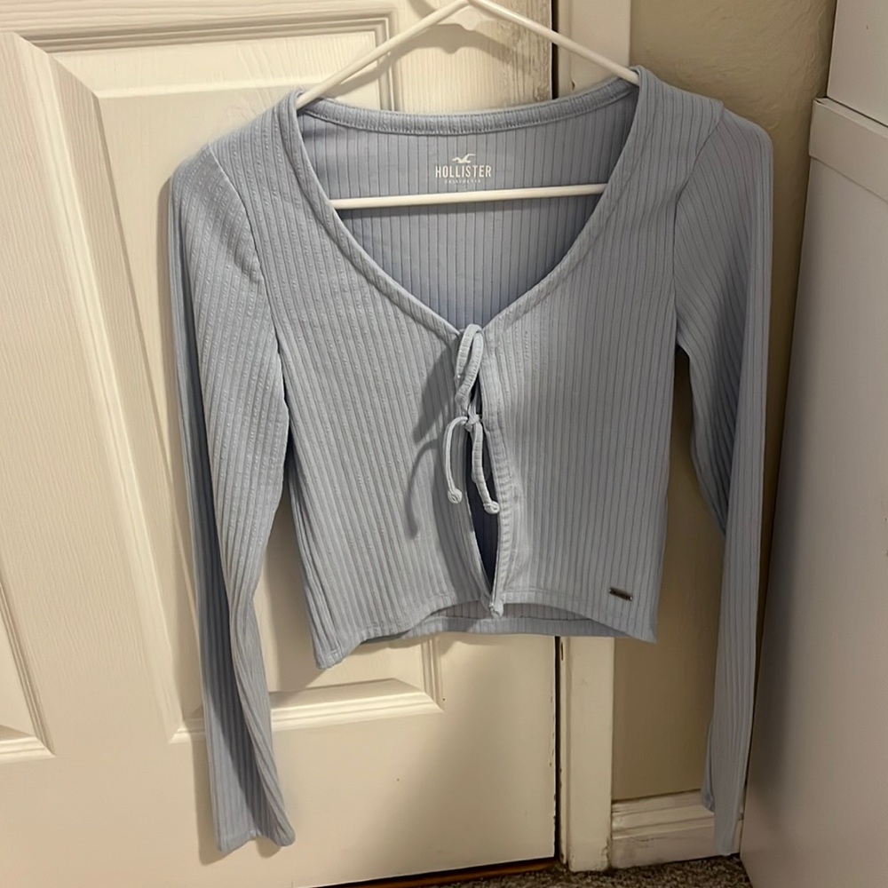 Long Sleeve Light Blue Hollister Layering Top with Ties